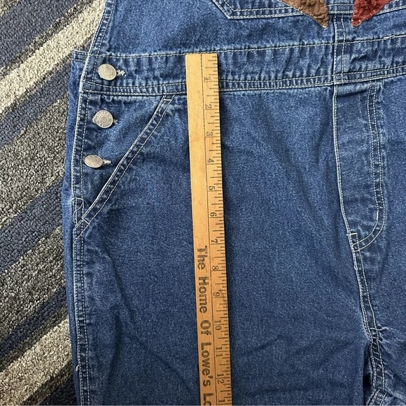 Scrap Work Country Clothing XL Denim Overalls Cropped Fringe Hearts RARE Cottage - Picture 12 of 14